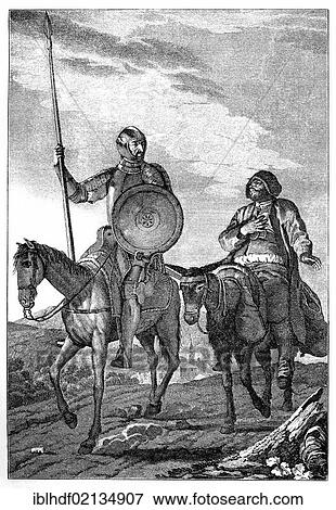 Historical engraving from the 19th Century, copper engraving, from Don Quixote by Miguel de Cervantes Saavedra, 1547-1616, Spanish writer View Large Photo Image Stock Photo - Historical engraving from the 19th Century, copper engraving, from Don Quixote by Miguel de Cervantes Saavedra, 1547-1616, Spanish writer. Fotosearch