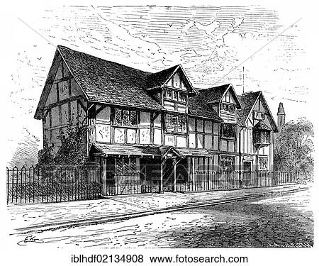 Historical engraving from the 19th Century, birthplace of William Shakespeare, 1564-1616, English playwright, poet and actor, Stratford-upon-Avon, England View Large Photo Image Stock Photo - Historical engraving from the 19th Century, birthplace of William Shakespeare, 1564-1616, English playwright, poet and actor, Stratford-upon-Avon, England. Fotosearch