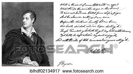 Historical engraving from the 19th Century, manuscript and portrait of Lord Byron or George Gordon Noel Byron, 6th Baron Byron of Rochdale, 1788-1824, British poet View Large Photo Image Stock Photo - Historical engraving from the 19th Century, manuscript and portrait of Lord Byron or George Gordon Noel Byron, 6th Baron Byron of Rochdale, 1788-1824, British poet. Fotosearch