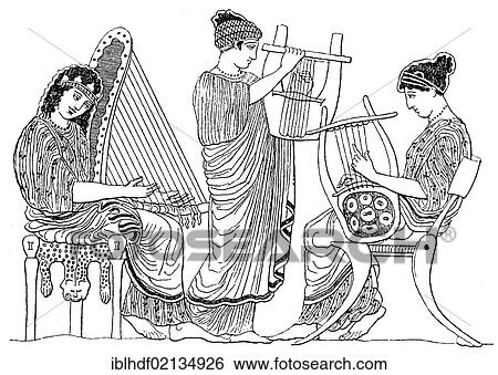 Historical engraving from the 19th Century, traditional drawing, Greek women with stringed instruments View Large Photo Image Stock Photograph - Historical engraving from the 19th Century, traditional drawing, Greek women with stringed instruments. Fotosearch