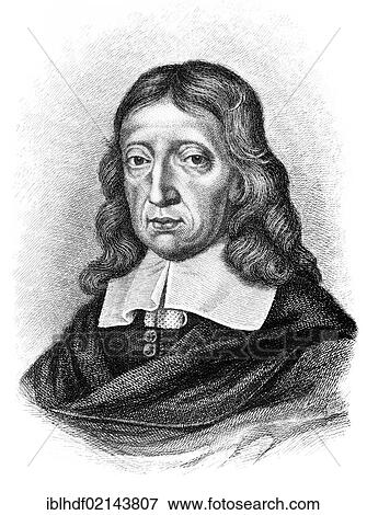 Stock Photo - Historical engraving, portrait of John Milton, 1608 - 1674, an English poet and political philosopher. Fotosearch