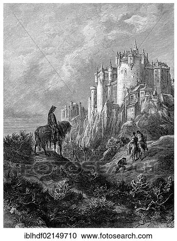 Stock Image - Historical illustration from the 19th Century, after the book Idylls of the King by Alfred Tennyson, 1st Baron Tennyson, 1809 - 1892, a British poet. Fotosearch