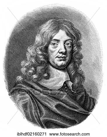 Stock Image - Historical illustration from the 19th Century, portrait of Abraham Cowley, 1618 - 1667, an English poet. Fotosearch