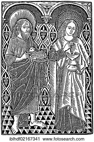 Historical illustration from the 19th Century, after a representation from 1450, John the Baptist and John the Evangelist View Large Photo Image Stock Image - Historical illustration from the 19th Century, after a representation from 1450, John the Baptist and John the Evangelist. Fotosearch