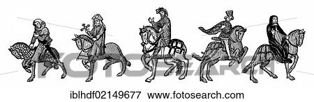 Historical illustration from the 19th century, figures on horseback after the Ellesmere Manuscript, 15th century, from Geoffrey Chaucer's Canterbury Tales View Large Photo Image Stock Photo - Historical illustration from the 19th century, figures on horseback after the Ellesmere Manuscript, 15th century, from Geoffrey Chaucer's Canterbury Tales. Fotosearch