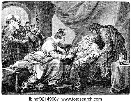 Stock Photo - Historical illustration from the 19th century, King Lear and his daughter Cordelia, after the tragedy by William Shakespeare. Fotosearch