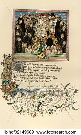 Historical illustration from the 19th century, from the book Life of St. Edmund by John Lydgate, about 1370 - to 1451, an English monk and poet presenting his work to Henry VI, King of England, 1421 - 1471, after an English manuscript from the 15th... View Large Photo Image Stock Photo - Historical illustration from the 19th century, from the book Life of St. Edmund by John Lydgate, about 1370 - to 1451, an English monk and poet presenting his work to Henry VI, King of England, 1421 - 1471, after an English manuscript from the 15th.... Fotosearch