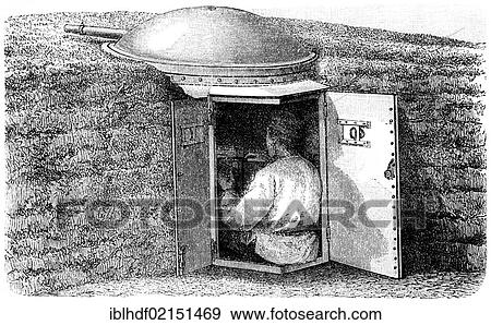 Stock Photo - Historical illustration from the 19th Century, depiction of a German rapid-fire cannon. Fotosearch