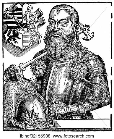 Stock Photo - Historical illustration from the 19th century, portrait of Maurice of Saxony, 1521 - 1553, a native of the House of Wettin Albertine Duke, Duke of Saxony, Elector of the Holy Roman Empire. Fotosearch