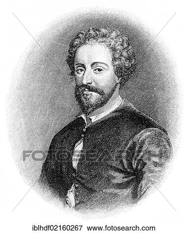 Stock Photo - Historical illustration from the 19th Century, portrait of John Fletcher, 1579 - 1625, an English playwright. Fotosearch