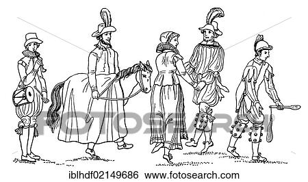 Stock Photograph - Historical illustration from the 19th Century, depiction of a Morris dance. Fotosearch