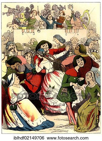 Stock Photograph - Historical illustration from the 19th Century, from Rebecca and Rowena by William Makepeace Thackeray, 1811 - 1863, an English writer. Fotosearch