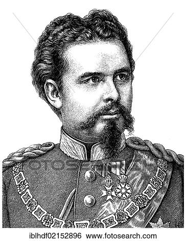 Stock Photograph - Historical illustration from the 19th Century, portrait of Ludwig II Otto Friedrich Wilhelm von Bavaria, 1845 - 1886, King of Bavaria from the German Royal House of Wittelsbach. Fotosearch