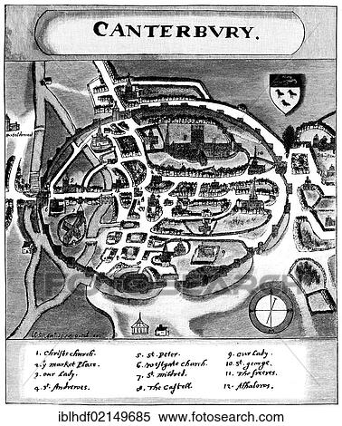 Stock Photography - Historical illustration from the 19th Century, map of Canterbury in the 15th Century, Kent, England. Fotosearch
