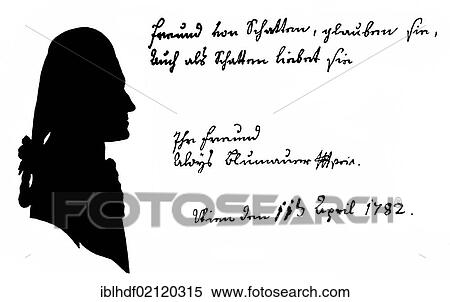 Stock Photography - Historical print, 1792, silhouette and historical manuscript of Aloys Blumauer or Alois Blumauer or Johannes Aloisius Blumauer, 1755-1798, Austrian writer of the Enlightenment, from Bildatlas zur Geschichte der Deutschen Nationalliteratur by Gustav.... Fotosearch