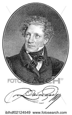 Stock Photo - Historical print, 1829, portrait of Ferdinand Raimund or Ferdinand Jakob Raimann, 1790 - 1836, an Austrian playwright of Viennese popular theater, from Bildatlas zur Geschichte der Deutschen Nationalliteratur, Illustrated Atlas of the History of.... Fotosearch