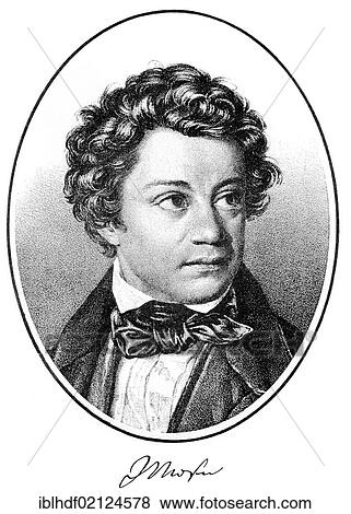 Stock Photo - Historical print, 1838, portrait of Julius Mosen or Moses, 1803 - 1867, a German poet and writer, from Bildatlas zur Geschichte der Deutschen Nationalliteratur, Illustrated Atlas of the History of German National Literature, by Gustav Koennecke, 1887. Fotosearch