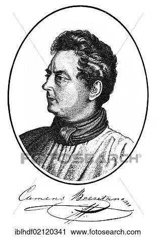 Historical print, engraving, 1837, portrait of Clemens Wenzeslaus Brentano de La Roche, 1778-1842, German writer of the Heidelberg Romanticism, from Bildatlas zur Geschichte der Deutschen Nationalliteratur by Gustav Koennecke, picture atlas, 1887 View Large Photo Image Stock Image - Historical print, engraving, 1837, portrait of Clemens Wenzeslaus Brentano de La Roche, 1778-1842, German writer of the Heidelberg Romanticism, from Bildatlas zur Geschichte der Deutschen Nationalliteratur by Gustav Koennecke, picture atlas, 1887. Fotosearch