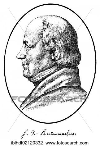 Stock Image - Historical print, engraving, 1849, portrait of Friedrich Adolf Krummacher, 1767-1845, German Protestant theologian, from Bildatlas zur Geschichte der Deutschen Nationalliteratur by Gustav Koennecke, picture atlas, 1887. Fotosearch