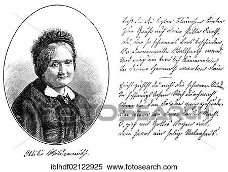 Historical print, engraving, historical manuscript and portrait of Ottilie Wildermuth, 1817-1877, German writer and youth book author, from Bildatlas zur Geschichte der Deutschen Nationalliteratur, von Gustav Koennecke, picture atlas, 1887 View Large Photo Image Stock Photography - Historical print, engraving, historical manuscript and portrait of Ottilie Wildermuth, 1817-1877, German writer and youth book author, from Bildatlas zur Geschichte der Deutschen Nationalliteratur, von Gustav Koennecke, picture atlas, 1887. Fotosearch