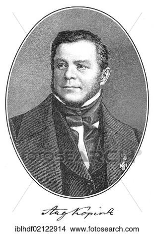 Picture - Historical print, engraving, portrait of August Kopisch, 1799-1853, German historical painter and writer, from Bildatlas zur Geschichte der Deutschen Nationalliteratur, von Gustav Koennecke, picture atlas, 1887. Fotosearch
