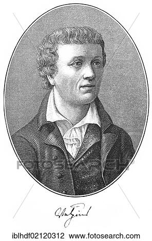 Stock Image - Historical print, engraving, portrait of Christian August Vulpius or Anshelmo Mercello Thuring or Tirso de Milano, 1762-1827, German writer, from Bildatlas zur Geschichte der Deutschen Nationalliteratur by Gustav Koennecke, picture atlas, 1887. Fotosearch