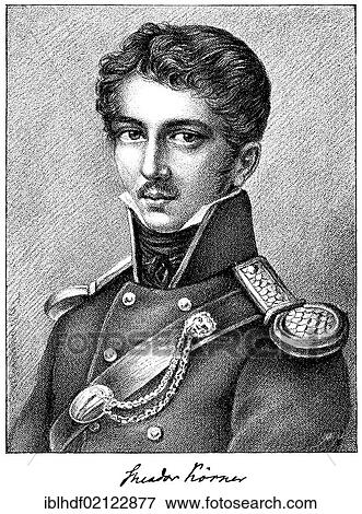Historical print, engraving, portrait of Carl Theodor Koerner, 1791-1813, German poet and playwright, from Bildatlas zur Geschichte der Deutschen Nationalliteratur, von Gustav Koennecke, picture atlas, 1887 View Large Photo Image Stock Photo - Historical print, engraving, portrait of Carl Theodor Koerner, 1791-1813, German poet and playwright, from Bildatlas zur Geschichte der Deutschen Nationalliteratur, von Gustav Koennecke, picture atlas, 1887. Fotosearch