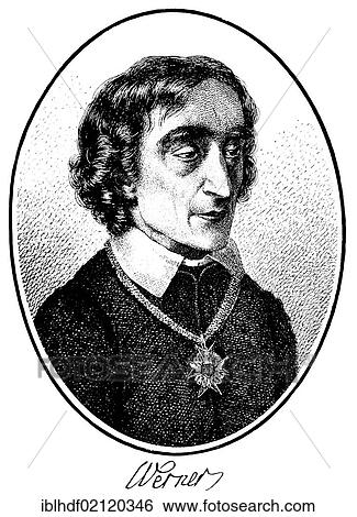 Stock Photograph - Historical print, engraving, portrait of Friedrich Ludwig Zacharias Werner, 1768-1823, German poet and dramatist of Romanticism, from Bildatlas zur Geschichte der Deutschen Nationalliteratur by Gustav Koennecke, picture atlas, 1887. Fotosearch