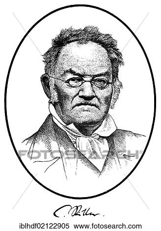 Stock Photography - Historical print, engraving, portrait of Carl or Karl Ritter, 1779-1859, co-founder of scientific geography, from Bildatlas zur Geschichte der Deutschen Nationalliteratur, von Gustav Koennecke, picture atlas, 1887. Fotosearch