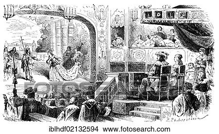 Picture - Historical print from the 19th Century, historical presentation of a theatrical performance at the court of Louis XIII, 1601 - 1643, King of France and Navarre. Fotosearch