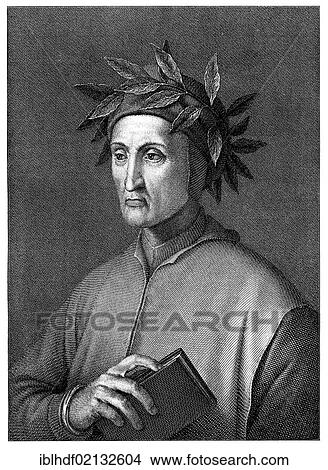 Picture - Historical print from the 19th Century portrait of Dante Alighieri, 1265 - 1321, an Italian poet and philosopher. Fotosearch
