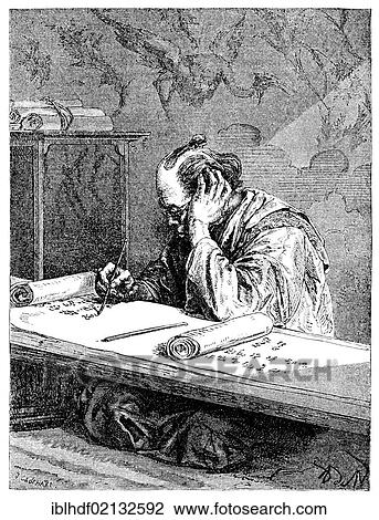 Stock Image - Historical print from the 19th Century, Japanese writer, illustration. Fotosearch