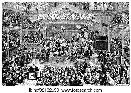 Historical print from the 19th Century, traditional Japanese theater, woodcut View Large Photo Image Stock Photo - Historical print from the 19th Century, traditional Japanese theater, woodcut. Fotosearch