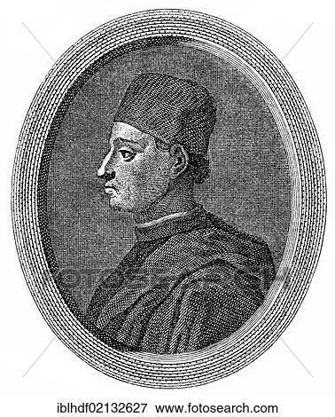 Stock Photo - Historical print from the 19th Century, portrait of Luigi Pulci, 1432 - 1484, an Italian poet. Fotosearch