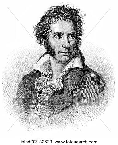 Stock Photo - Historical print from the 19th Century, portrait of Ugo Foscolo or Niccolò Foscolo, 1778 - 1827, an Italian poet. Fotosearch