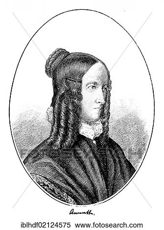 Stock Photography - Historical print, portrait of Annette von Droste-Huelshoff, 1797 - 1848, a German writer and poet, from Bildatlas zur Geschichte der Deutschen Nationalliteratur, Illustrated Atlas of the History of German National Literature, by Gustav Koennecke, 1887. Fotosearch