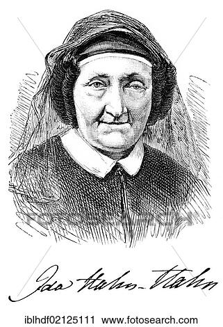 Stock Image - Historical print, portrait of Countess Ida Hahn-Hahn, 1805-1880, a German novelist, poet and founder of a monastery, from Bildatlas zur Geschichte der Deutschen Nationalliteratur, the Illustrated Atlas of the History of German National Literature, by.... Fotosearch