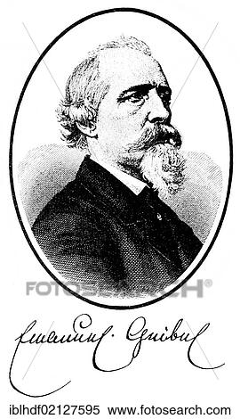 Stock Photography - Historical print, portrait of Francis Emanuel Geibel August, 1815 - 1884, German poet, from the Illustrated History of German National Literature, by Gustav Koennecke, 1887. Fotosearch