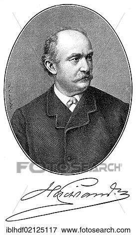 Stock Photo - Historical print, portrait of Friedrich Wilhelm Hacklaender, 1816 - 1877, a German writer, from Bildatlas zur Geschichte der Deutschen Nationalliteratur, the Illustrated Atlas of the History of German National Literature, by Gustav Koennecke, 1887. Fotosearch