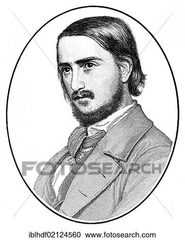Stock Image - Historical print, portrait of George Frederick Rudolph Theodor Herwegh, 1817 - 1875, a German poet of the Vormaerz or pre-March period and translator, from Bildatlas zur Geschichte der Deutschen Nationalliteratur, Illustrated Atlas of the History of.... Fotosearch