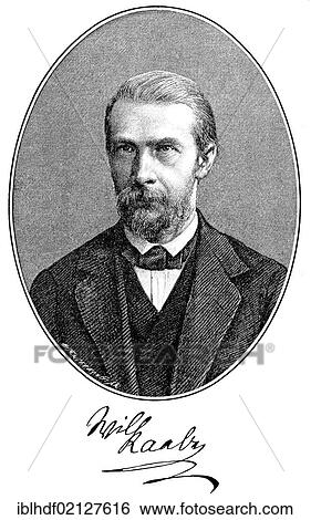 Stock Photograph - Historical print, portrait of Wilhelm Raabe or Jakob Corvinus, 1831 - 1910, German writer of poetic realism, from the Illustrated History of German National Literature, by Gustav Koennecke, 1887. Fotosearch