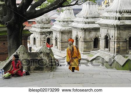 Stock Photo - Holy man, Sadhu, Pandra Shivalaya Complex, temple complex of Pashupatinath on the sacred Bagmati River, Kathmandu, Nepal, Asia. Fotosearch