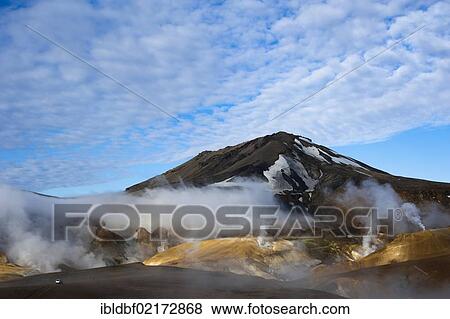 Stock Photo - Hot springs and Rhyolite Mountains, Kerlingarfjoell, Highlands, Iceland, Europe. Fotosearch