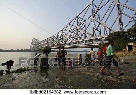 Stock Image - Howrah Bridge, 705 m, 1943, Kolkata, West Bengal, India, Asia. Fotosearch