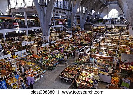Stock Image - Indoor market in Wroclaw, Silesia, Poland, Europe. Fotosearch