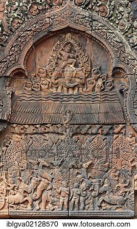 Indra, god of the sky, releasing rain in an attempt to extinguish the fire created by Agni, part of the bas-reliefs of the east-facing pediment of the Northern Library, Banteay Srei temple, Citadel of the Women, Angkor, Cambodia, Southeast Asia, Asia View Large Photo Image Stock Image - Indra, god of the sky, releasing rain in an attempt to extinguish the fire created by Agni, part of the bas-reliefs of the east-facing pediment of the Northern Library, Banteay Srei temple, Citadel of the Women, Angkor, Cambodia, Southeast Asia, Asia. Fotosearch