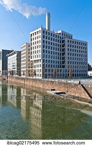 Stock Photography - Industrial building in Frankfurt's West Harbour, Frankfurt am Main, Hesse, Germany, Europe. Fotosearch
