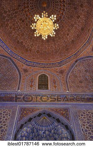 Stock Photograph - Interior cupola of Gur Emir, Gur-Amir, Guri Amir mausoleum, tomb of Timur, Temur, Tamerlane, Samarkand, Silk Road, Uzbekistan, Central Asia, Asia. Fotosearch