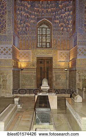 Stock Photograph - Interior of Gur Emir, Gur-Amir, Guri Amir mausoleum, grave of Timur, Temur, Tamerlane, Samarkand, Silk Road, Uzbekistan, Central Asia, Asia. Fotosearch
