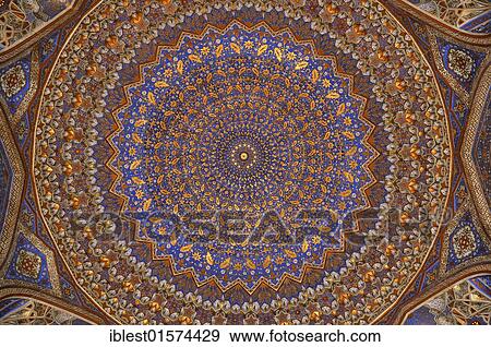 Stock Photo - Interior of the cupola at Tilya Kori Madrasah, Registan Square in Samarkand, Unesco World Heritage Site, Silk Road, Uzbekistan, Central Asia, Asia. Fotosearch